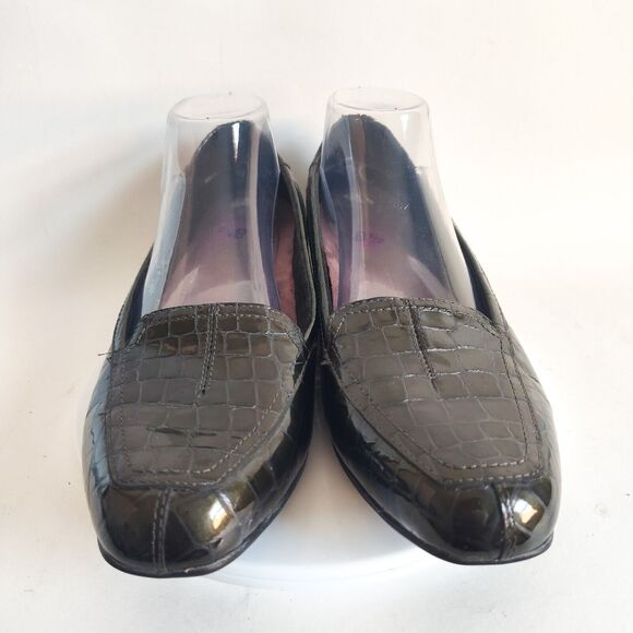 Clarks 8.5 Wide Croc Print Slip-On Loafer 30974 Green Leather Comfort Shoes - Picture 4 of 11